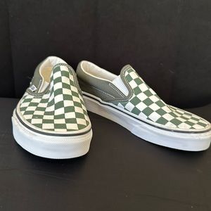 Vans Green Checkerboard slip ons
